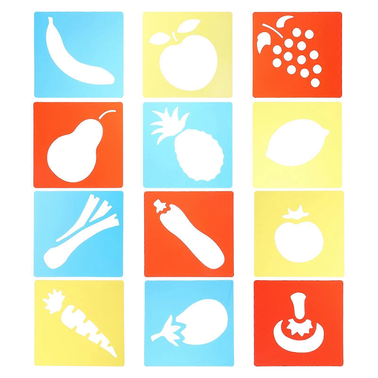 12 Pcs Vibrant Plastic Drawing Stencil Templates Featuring Fruits and Vegetables for DIY Projects and Skill Development