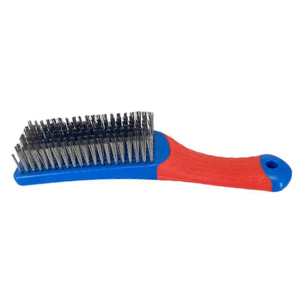 Small Steel Wire Brush with Silicone Handle for Red and Blue Paint Removal, Rust and Scratch Cleaning, 6-Inch