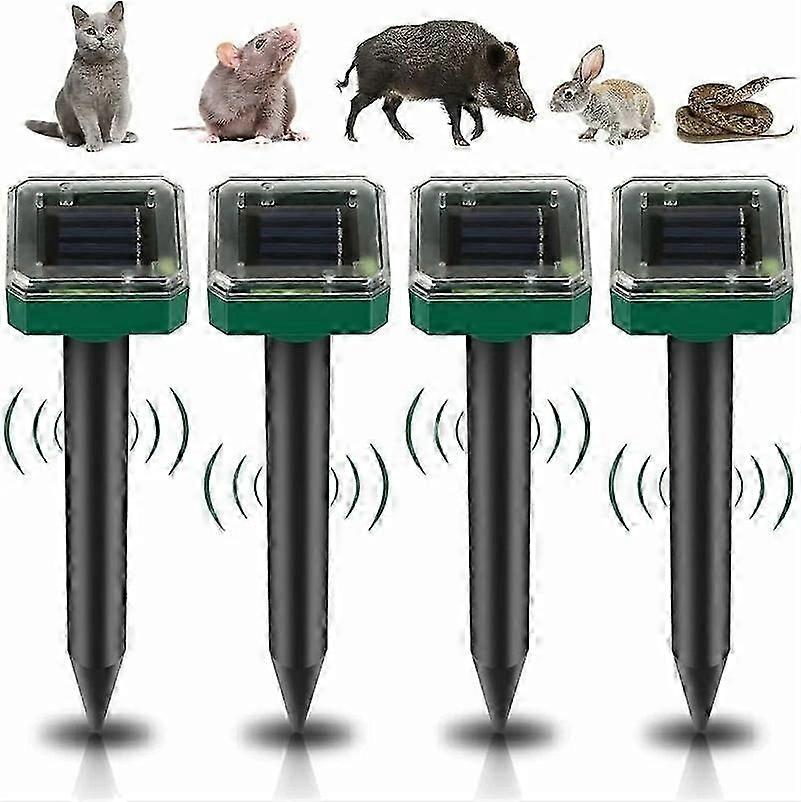 4 Pieces Ultrasonic Solar Mole Repeller, Solar Ultrasonic Repeller, Solar Mole Repellent, Ultrasonic Snake Repeller, IP65 Waterproof Mouse Repellent O