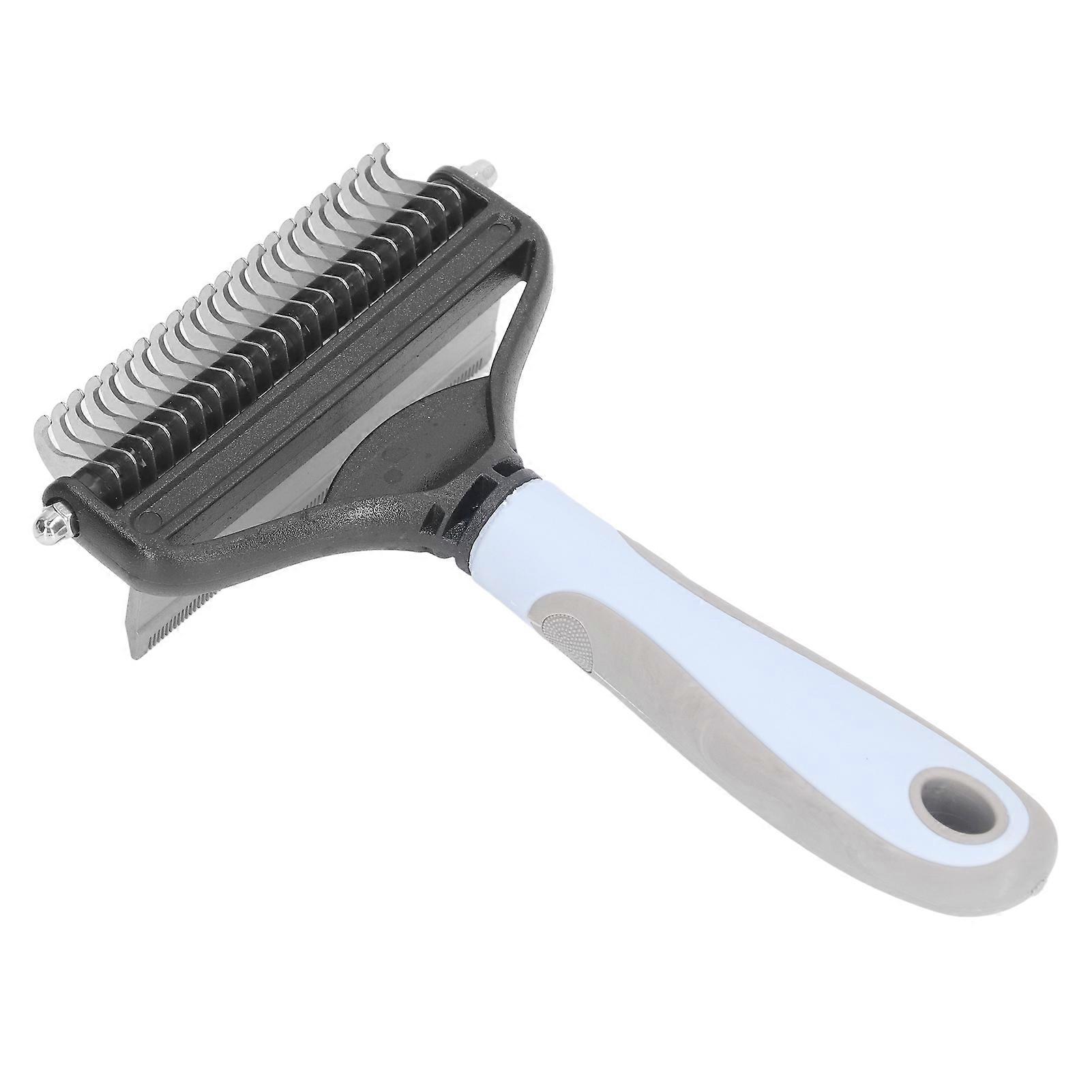 2 in 1 Dog Deshedding Brush Removing Detangling Knot Steel Dog Dematting Comb for Puppy Large Blue