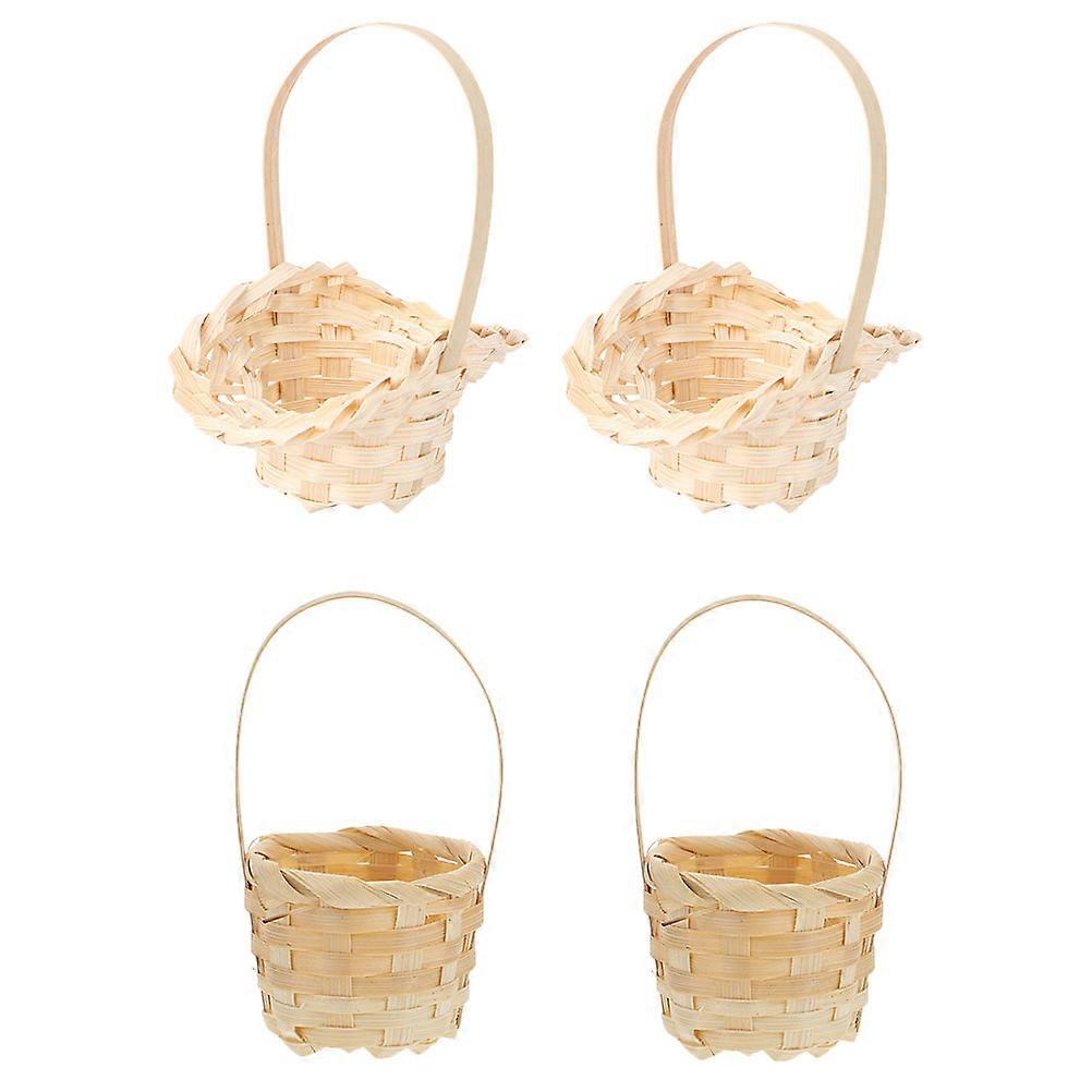 Bamboo Woven Storage Basket for Home Organization in Beige Color Made of Synthetic Material 4 Pcs