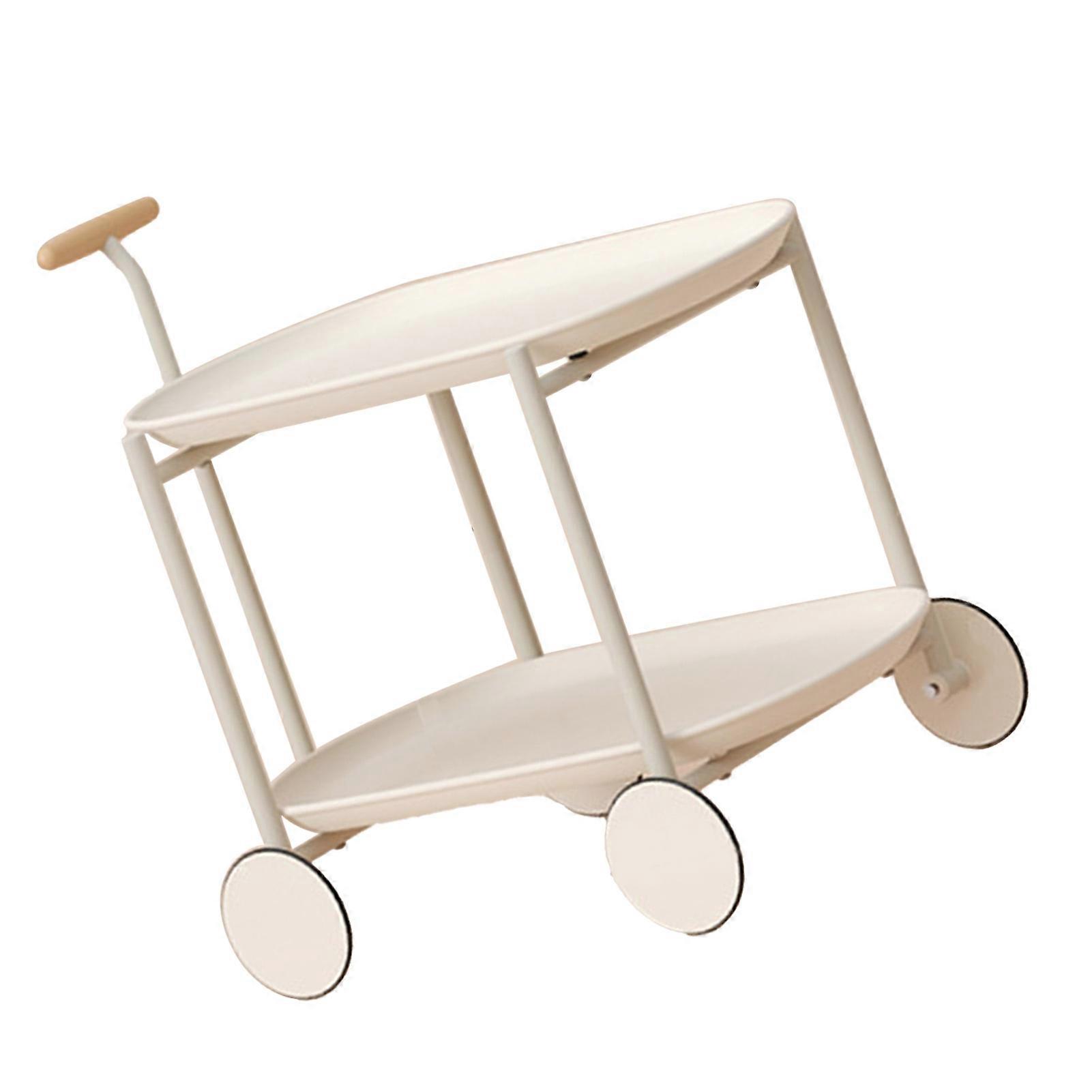 White Storage Trolley with Wheels Handle Removable Side Table 63x42x64.5cm