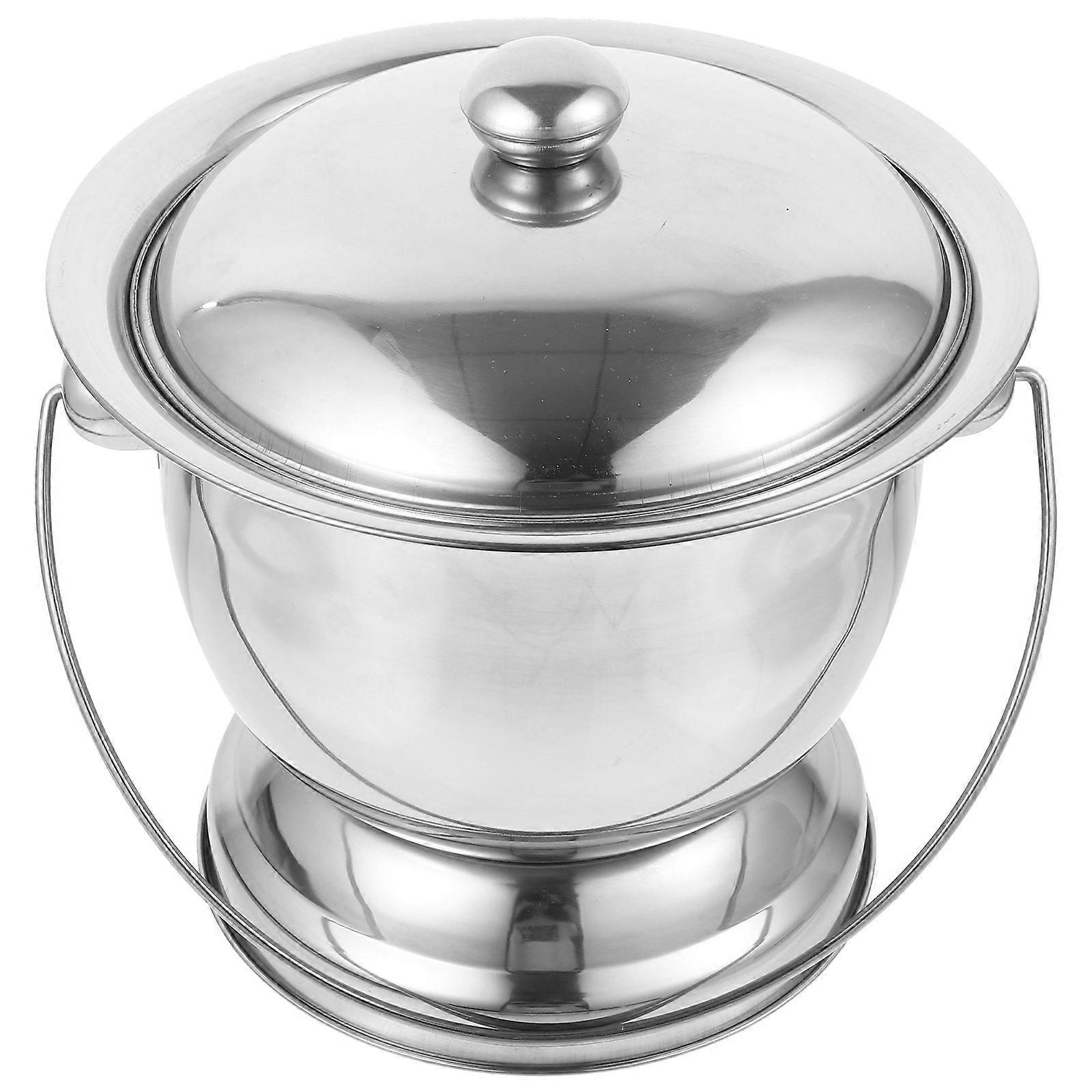 Portable Urinal Basin with Lid for Adults Elderly and Teens Reusable Stainless Steel Potty 1 Set