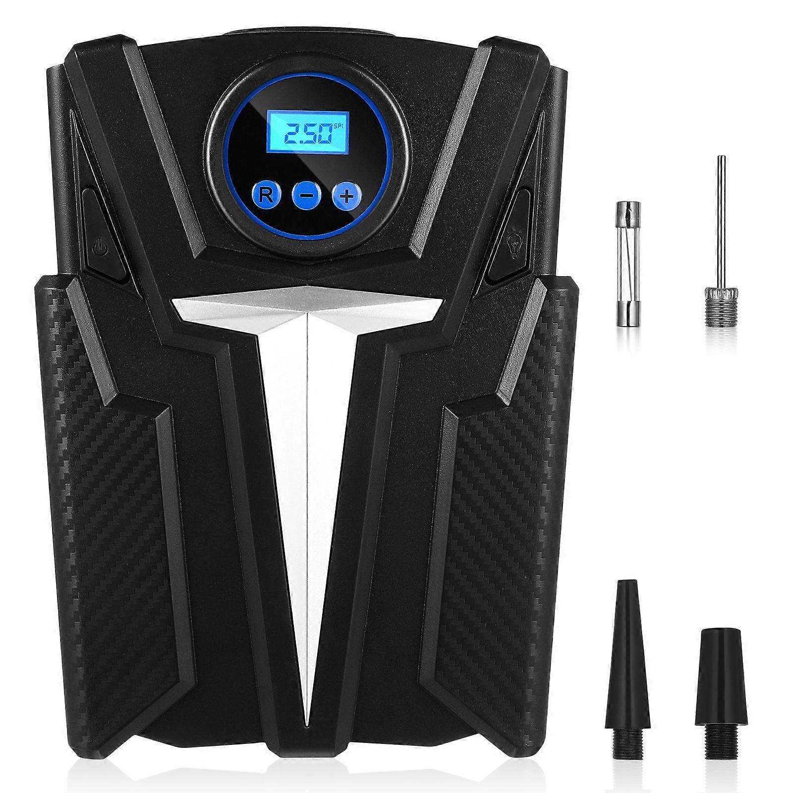 Air Pump Portable Tire Inflator With Light For Emergency Use Black 1 Set