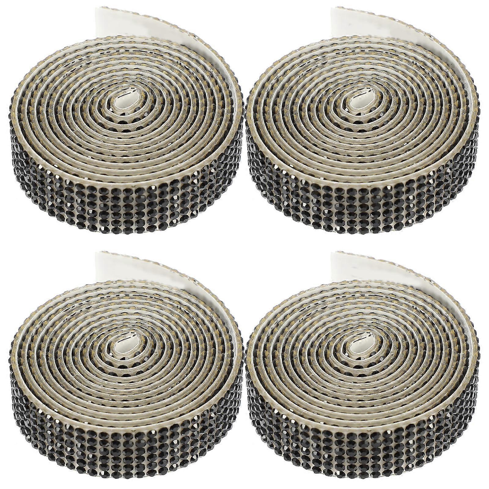 Rhinestone Applique Patches 4 Set Iron-On Decorative Black Patch For Clothing Crafts 90X1.3Cm Elegant Design Durable Texture