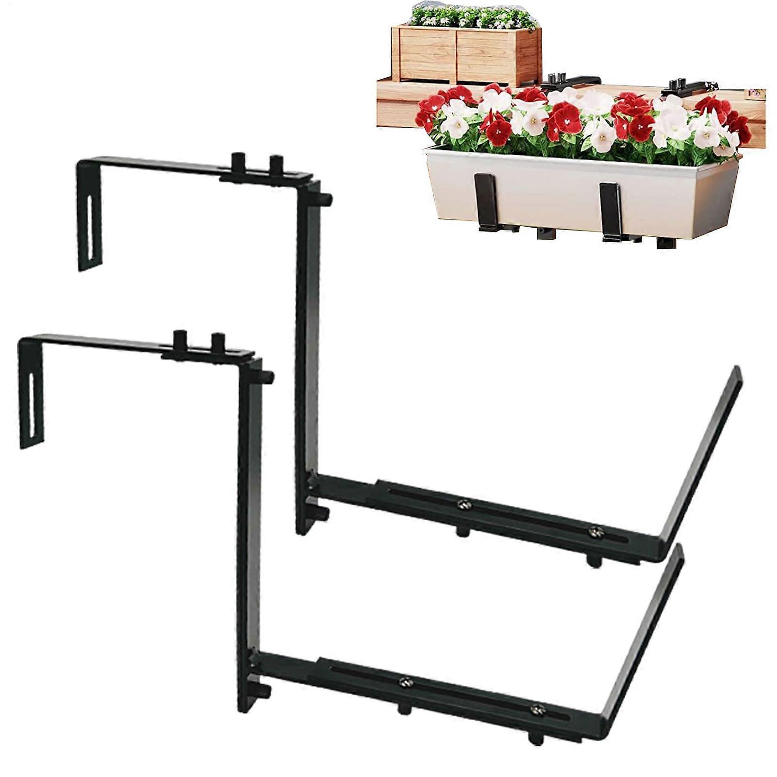 2X Flower Box Holder for Balcony Railings No Drilling Required (2Pcs Black)