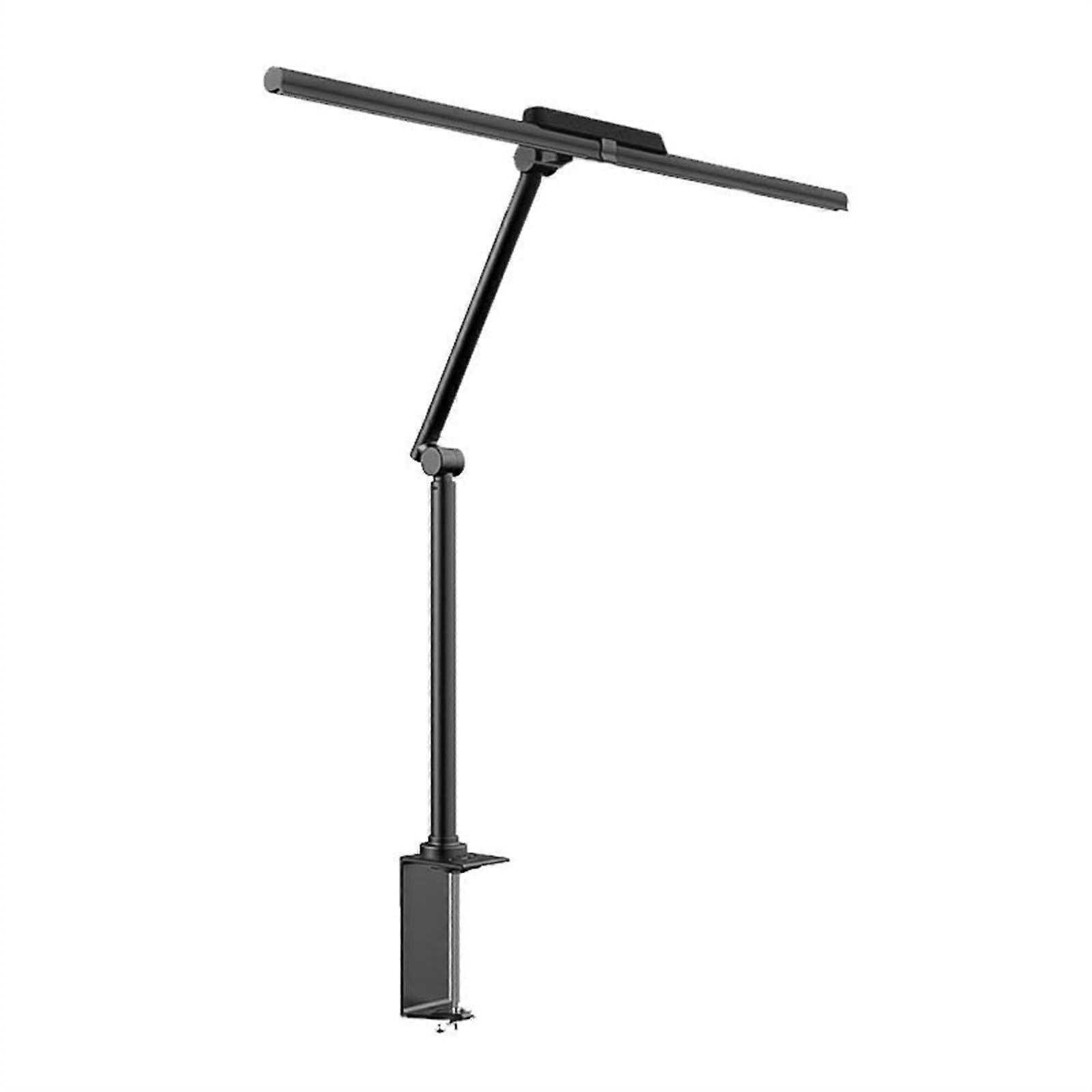 Clampon LED desk lamp with double head protection, autooff timer, 5 color modes, and stepless dimming, ideal for reading.