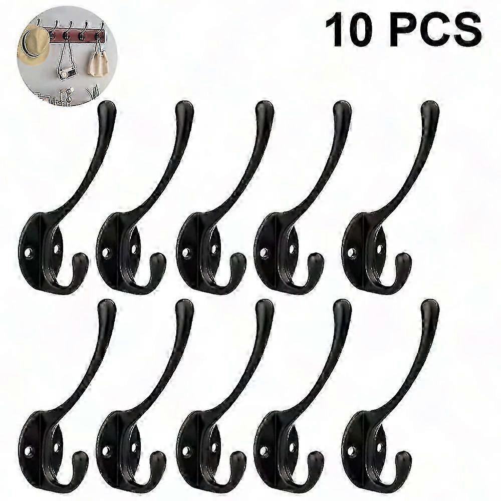 10 Pack Rustic Coat Hooks - Heavy Duty Wall Mounted Dual Hooks for Coat, Bag, Hat, Towel, Cup - Includes Screws
