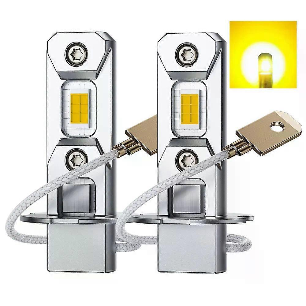 2Pcs H3 LED Light Bulb 12V Canbus White Yellow No Fan High Beam H3 Car LED Fog Light Driving Lamp DRL Error Free 1:1 Size
