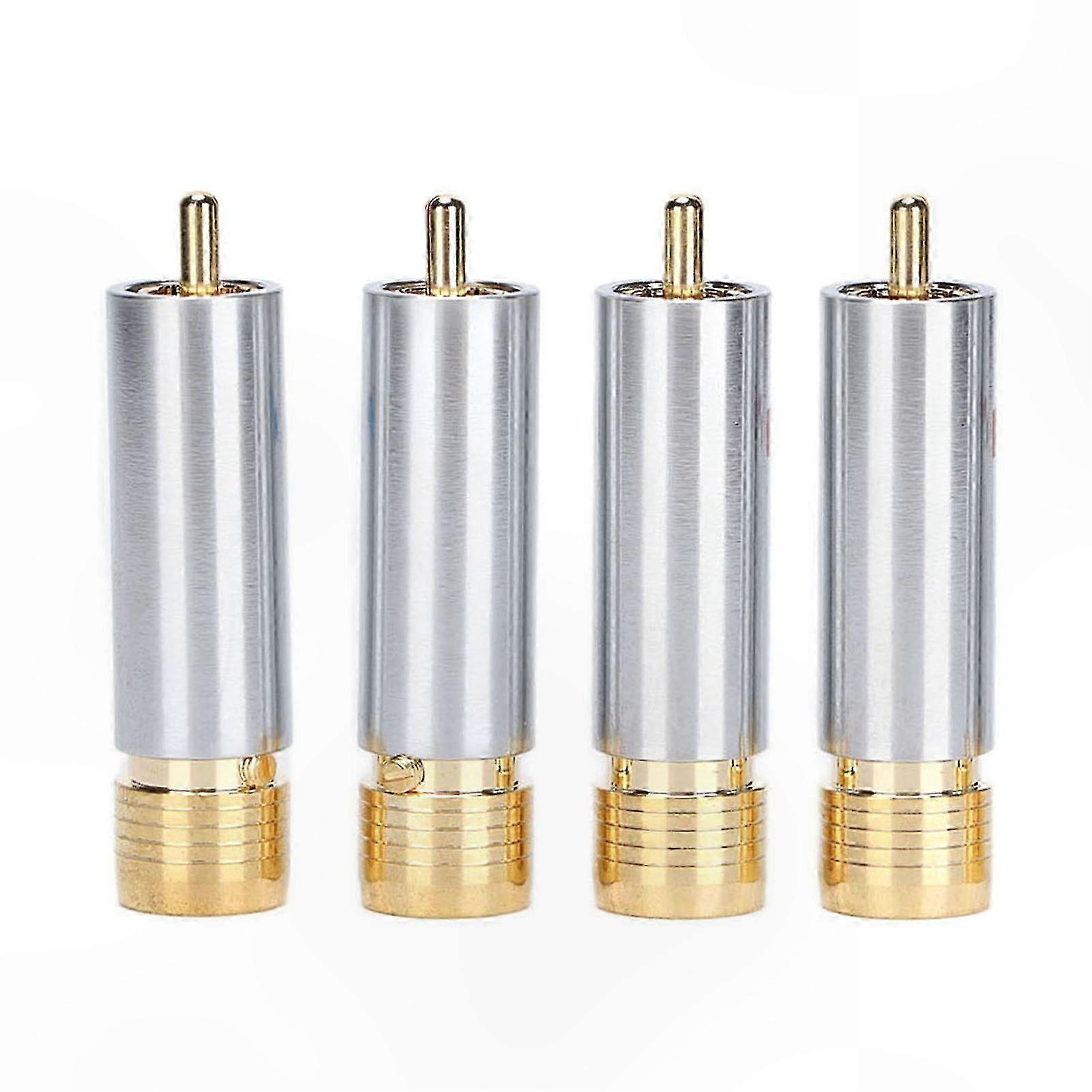 4-Pack Gold-Plated RCA o Connectors, Self-Locking Solderless Design, Gray with Red and Blue Accents