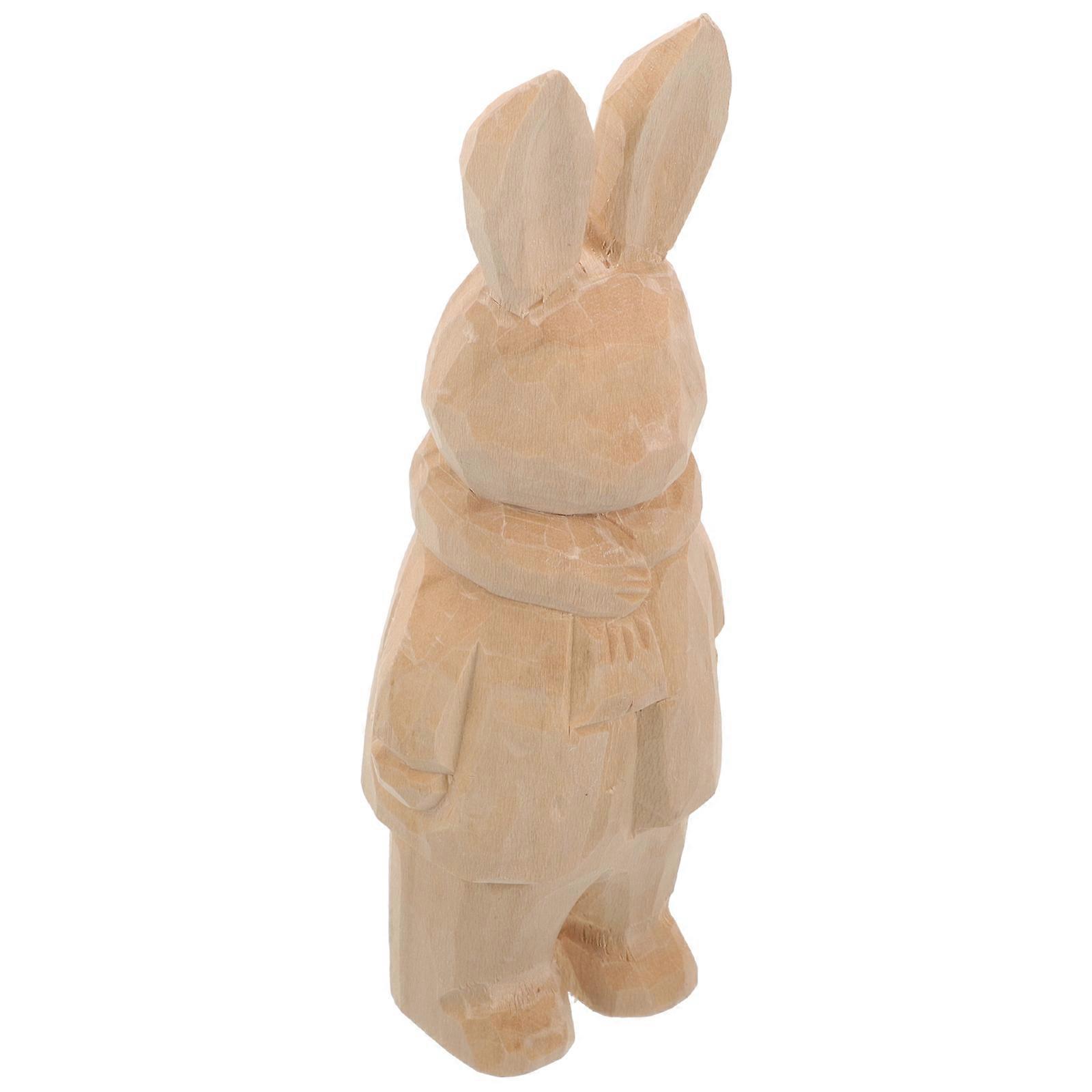 Wood Animal Figurine Decorations Easter Home Decor Khaki Wood Material for Collectors 1Set