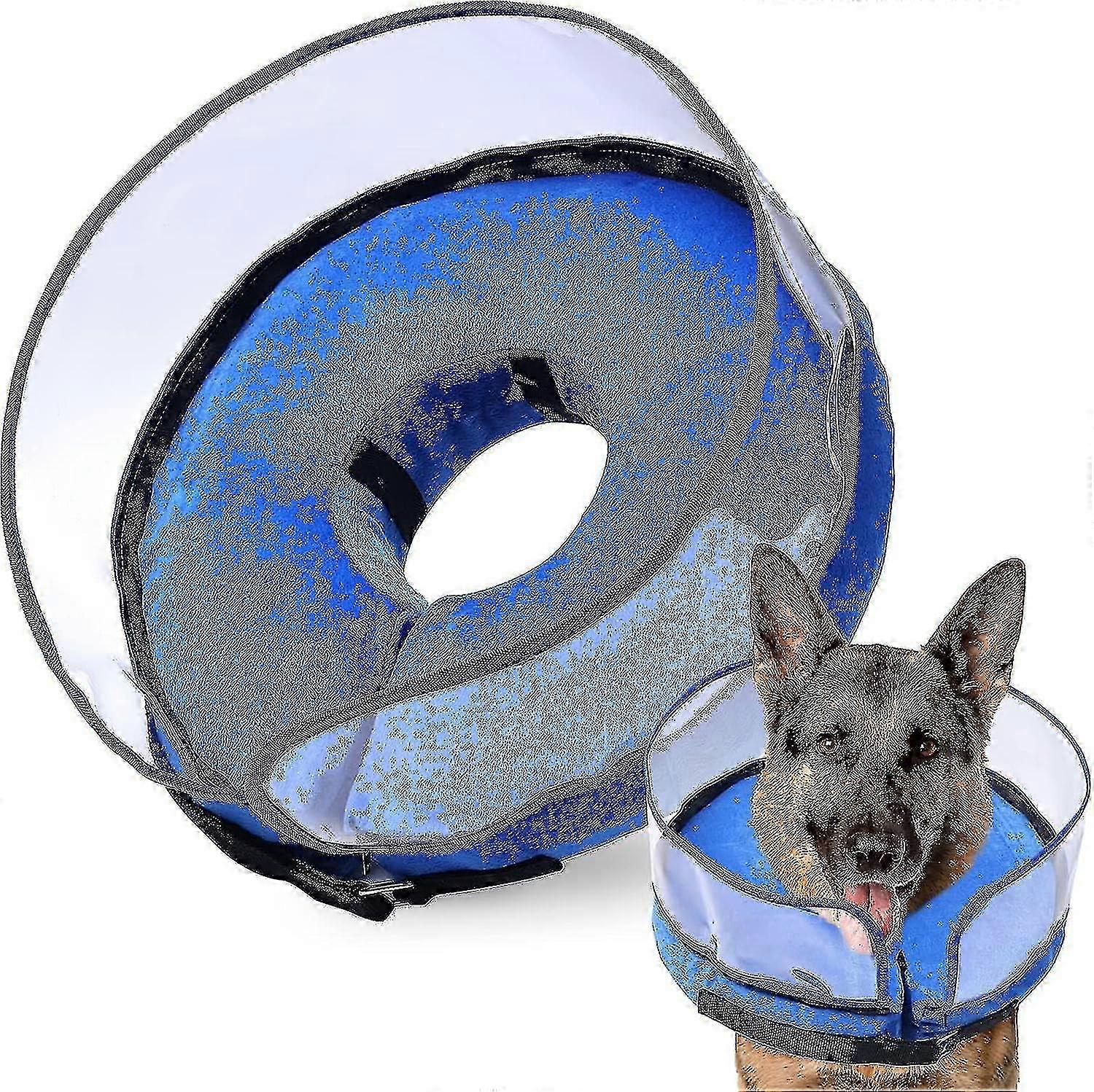 Soft Inflatable Dog Cone Collar for Small, Medium & Large Dogs - Anti-Licking Recovery Collar After Surgery, Blue