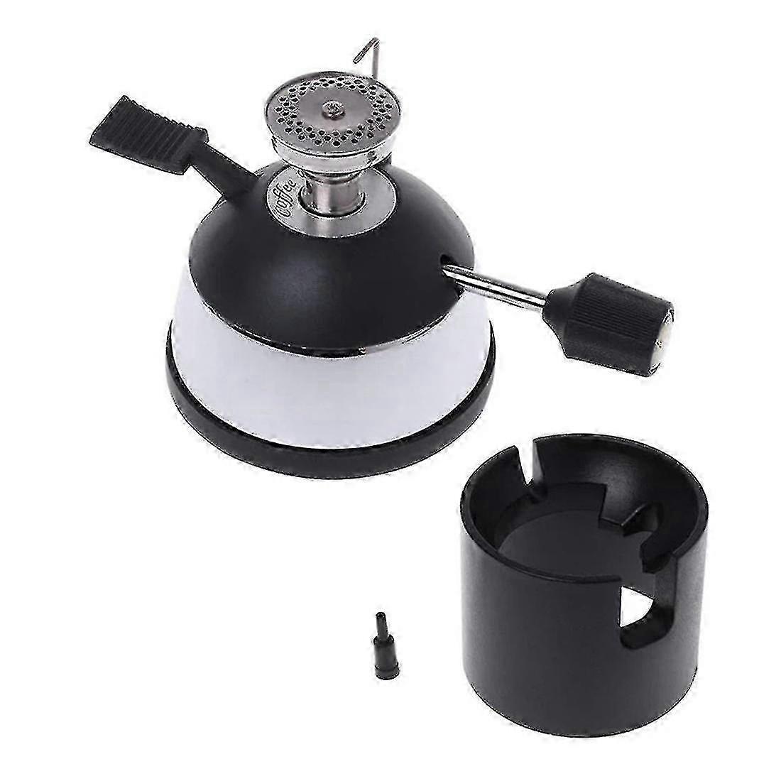 Mini Butane Gas Burner Compatible with Siphon Coffee Maker, Portable Silver & Black Stove for Home Brewing