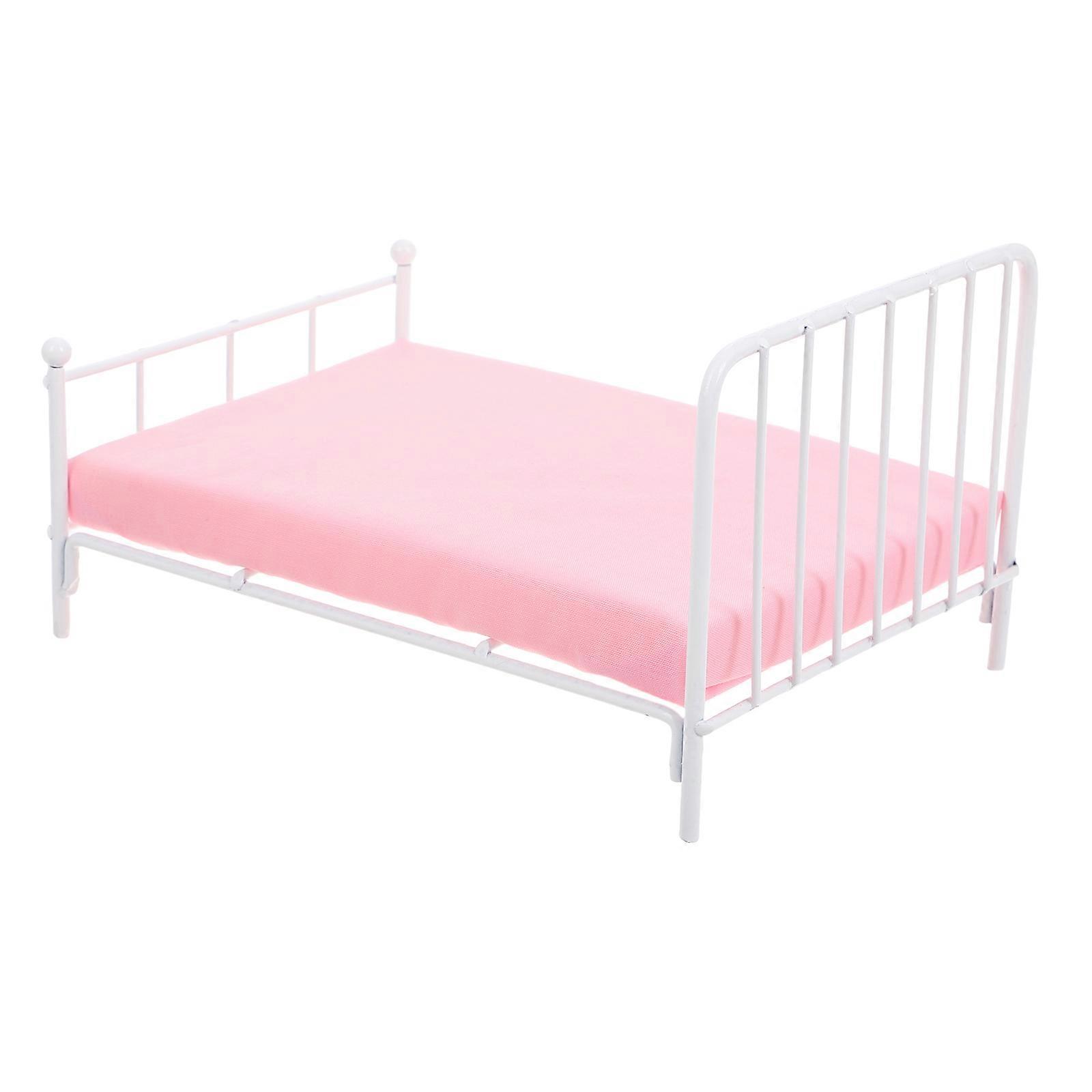 Mini Metal Frame Doll Bed with Mattress for Dollhouse Bedroom Decor – Realistic White Single Bed Model for Creative Displays and Parent Child