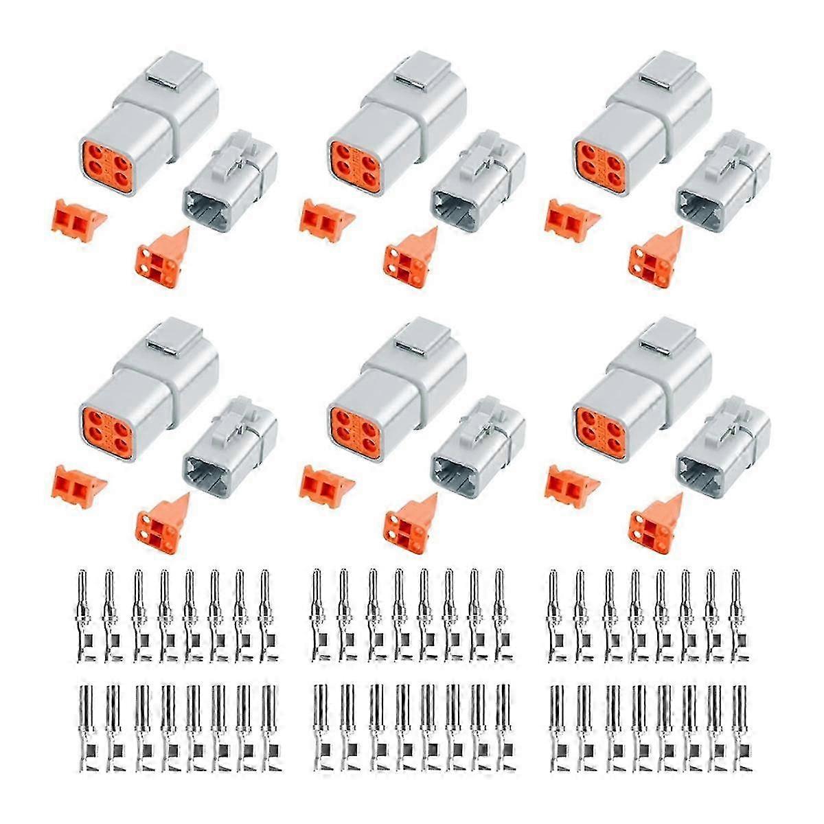 72 PCS Deutsch DTP Connector Kit 4 Pin Automotive Waterproof Connectors 6 Sets with Size 12 Stamped Contacts Gauge