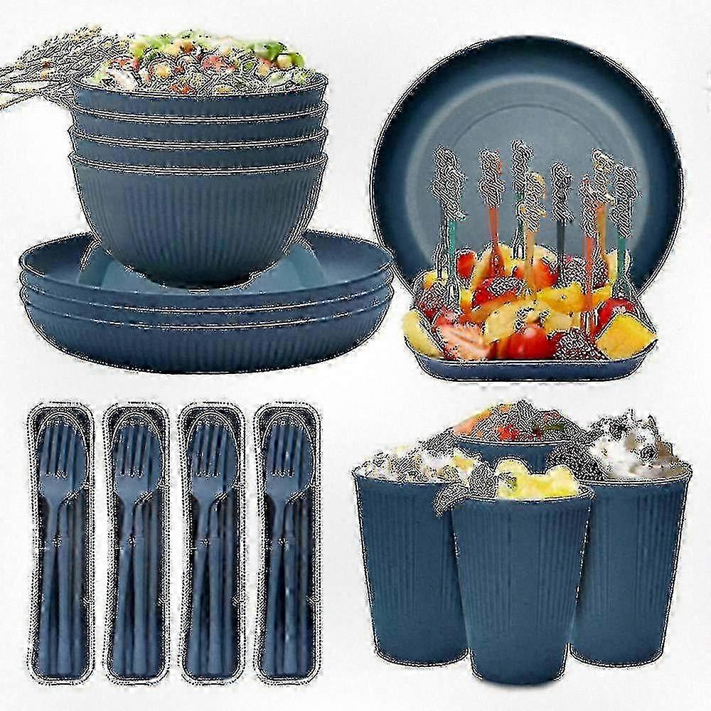 Unbreakable Plastic Dinnerware Set for Outdoor Camping and Picnic Use Plates Bowls Included