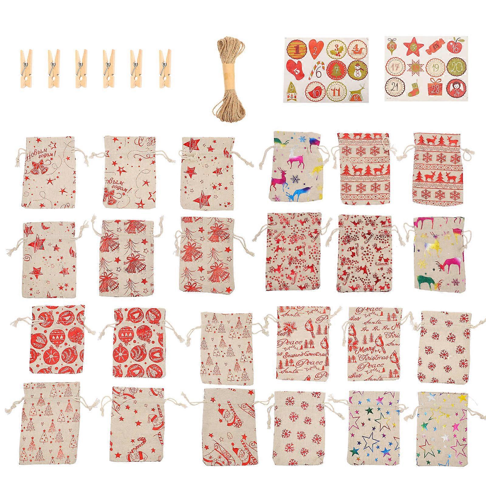 Candy Drawstring Pouch Christmas Gift Storage Bags for 24Pcs Pouches