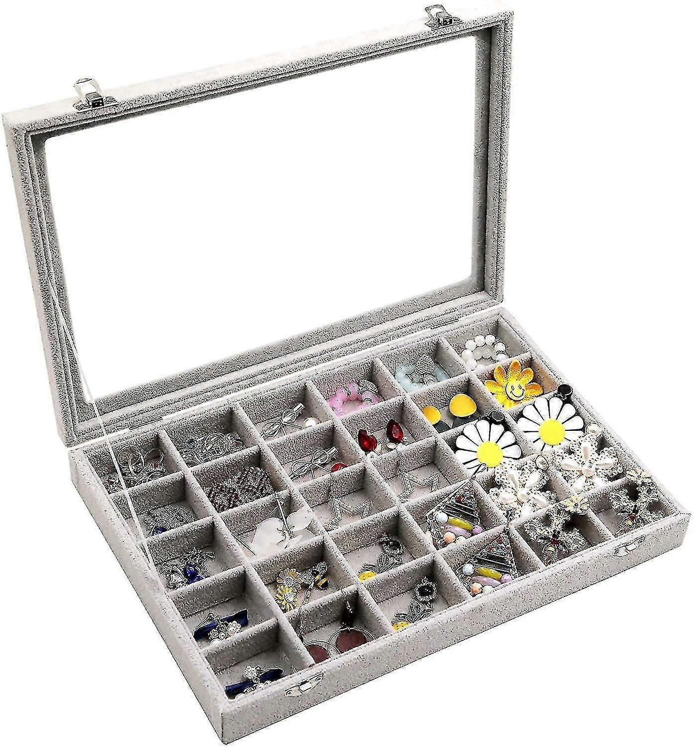 Clear Lid 30 Compartment Jewelry Organizer