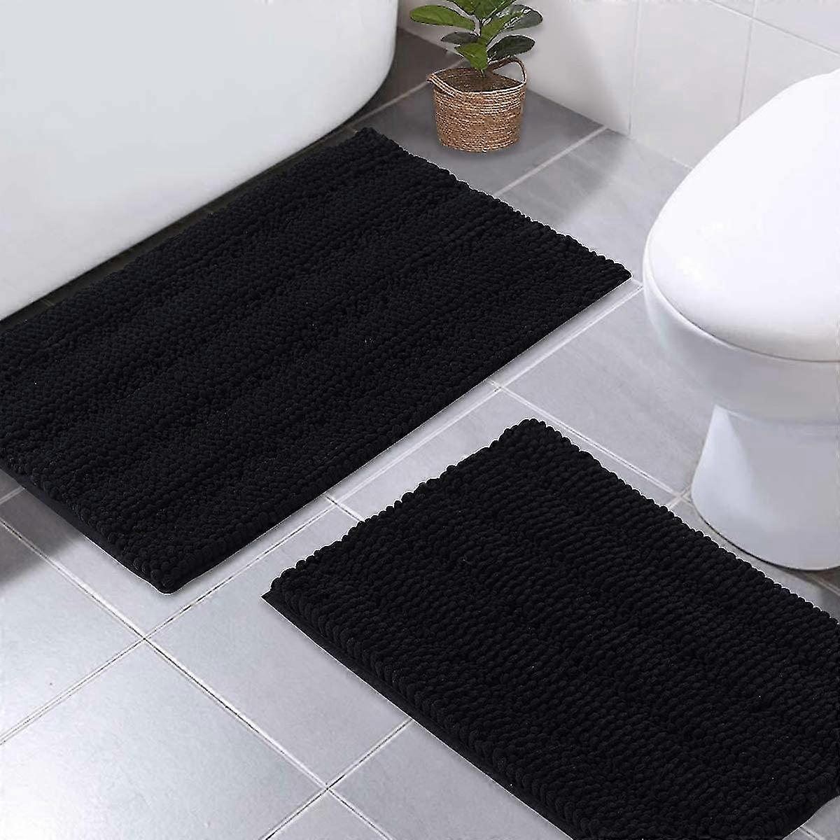 Black Bath Mats Shower Rugs Slip-resistant Extra Absorbent Soft And Fluffy Thick Bath Mats 50x80cm&43x61cm