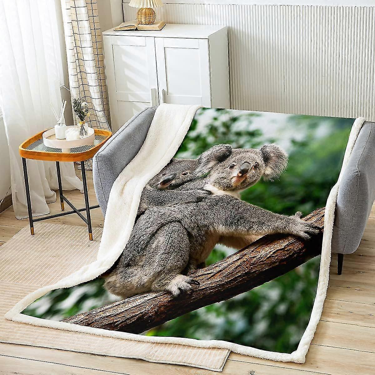 بطانية رمي كوالا لأريكة السرير للأطفال ، بطانية أفخم من الصوف الغامض شيربا ، بطانية عائلية للطبيعة للحيوانات البرية