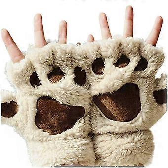 Vrouwen Meisje Kat Klauw Paw Handschoenen Winter Pluche Halve Vinger Vingerloze Warme Wanten -DF