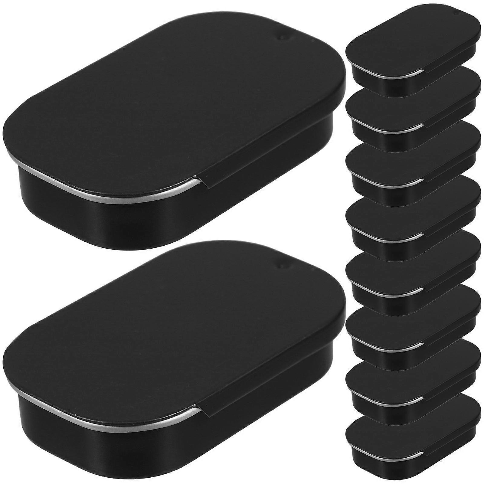 Slide Lid Gum Tin Box Black for Storage 10Pcs Small Portable Rectangular Container