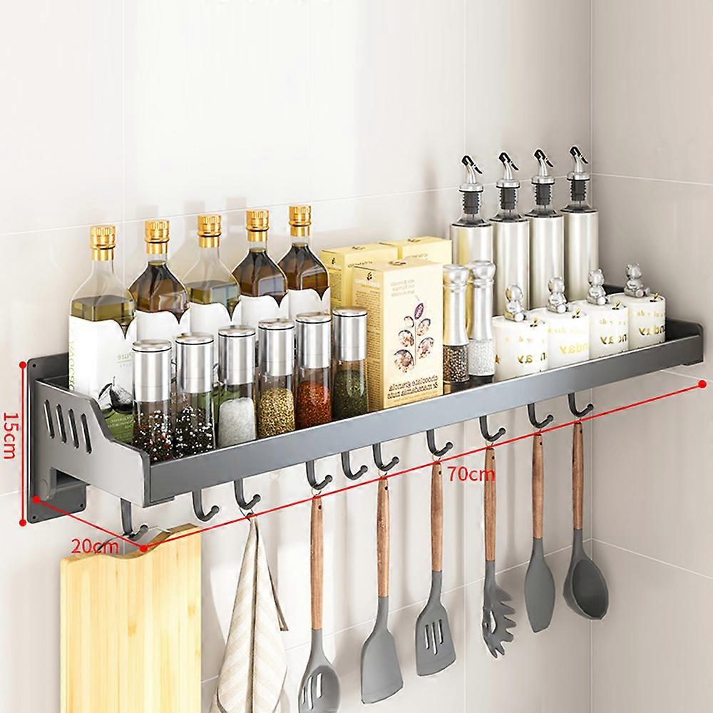 TKdaddy 20x70cm Kitchen Storage Rack Wall Mounted Spice Organizer Holder with Hooks