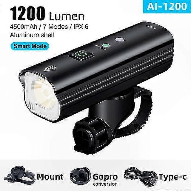 High Brightness 1200 Lumens Bike Front Light for Road and MTB Cycling Safety Multi-Function LED Lighting System
