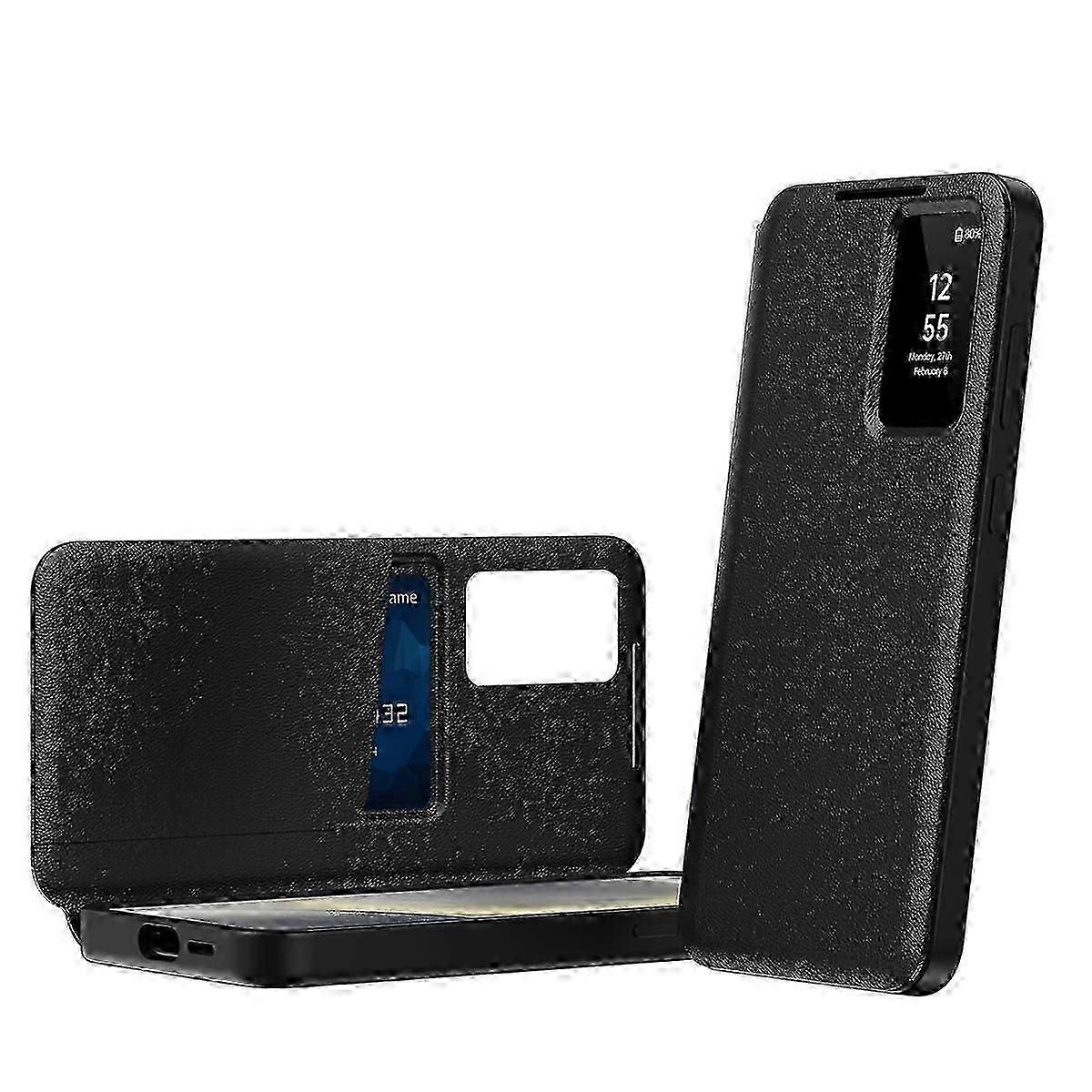 Smart View Window Leather Phone Case with Card Slot - TPU+PC+PU Protective Cover??