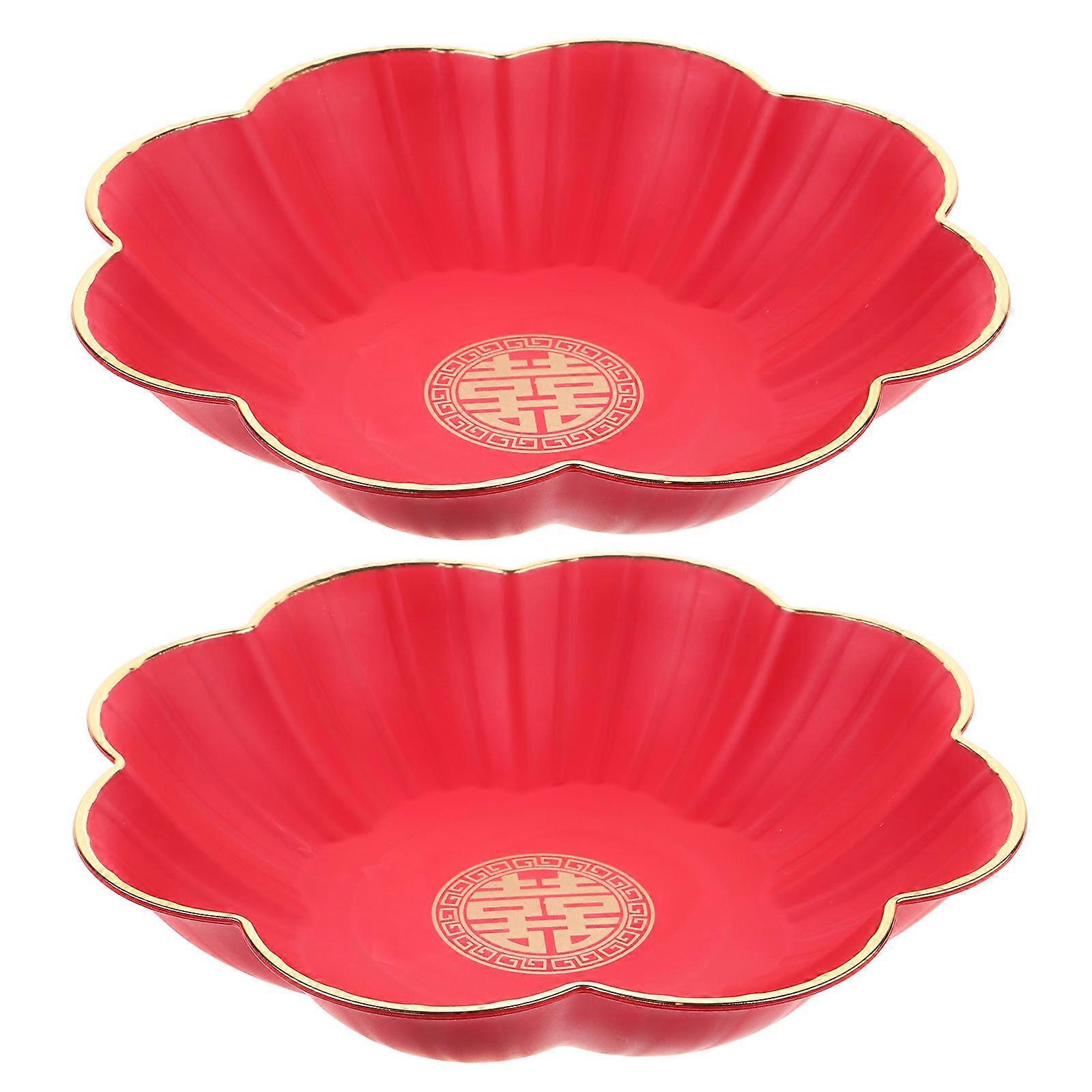 Red Chinese Wedding Fruit Plates for Tea Ceremony Serving 4Pcs
