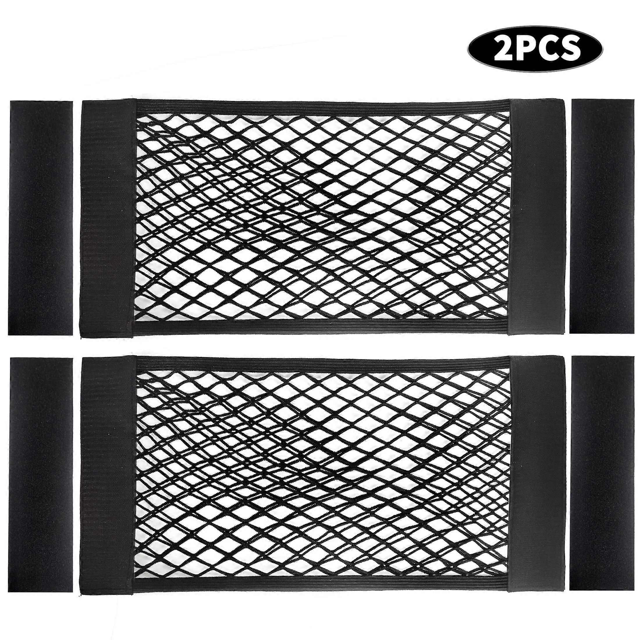 TITOUMI 2PCS Mesh Cargo Net with Tape Stickers, Elastic Car Storage Pocket, Wall Bag, Car Trunk, Black