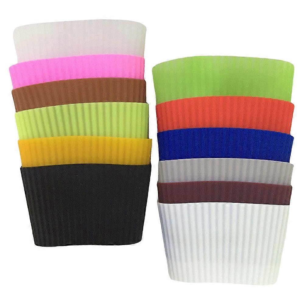 Silicone Mug Sleeve 12 Pcs Protective Cover Assorted Color Heat Insulated Non-Skid For Daily Use
