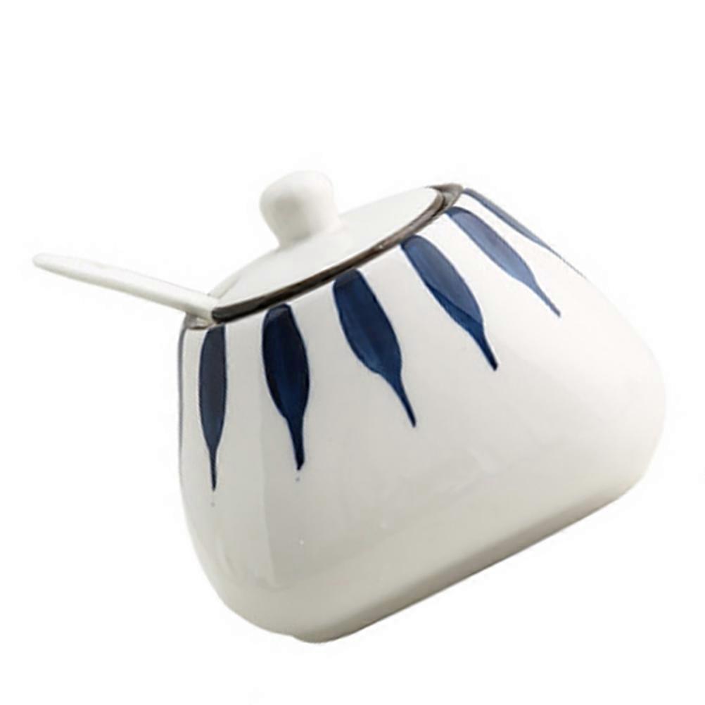 Ceramic Spice Jar Set 2Pcs With Spoon Lid For Kitchen Storage Handmade White Sealing Design
