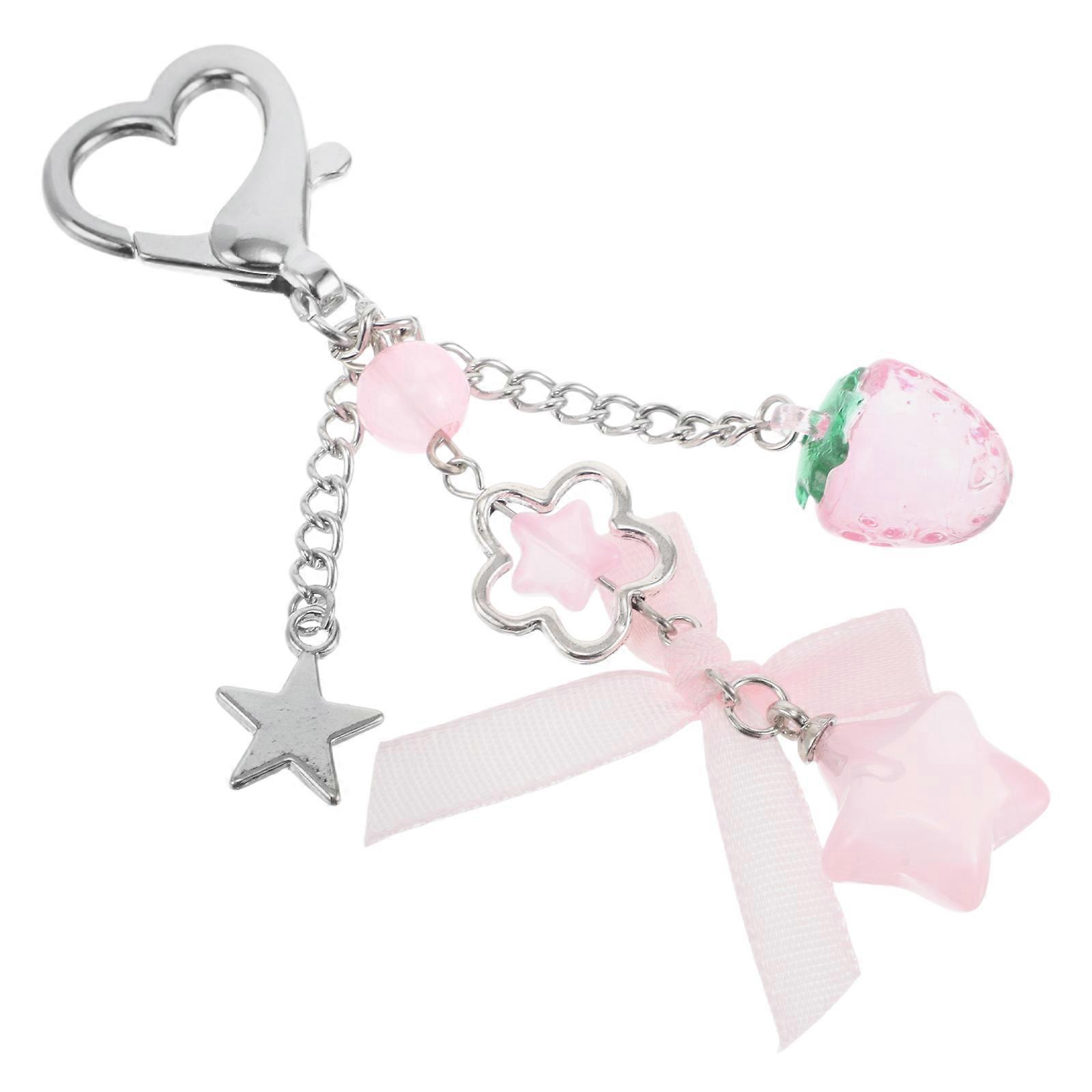 Pink Bow Keychain Accessories for Key Use with 4Pcs Cute Charms