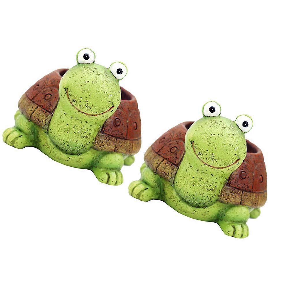 Mini Flower Pot Resin Planters Turtle Shape for Gardening 2Pcs