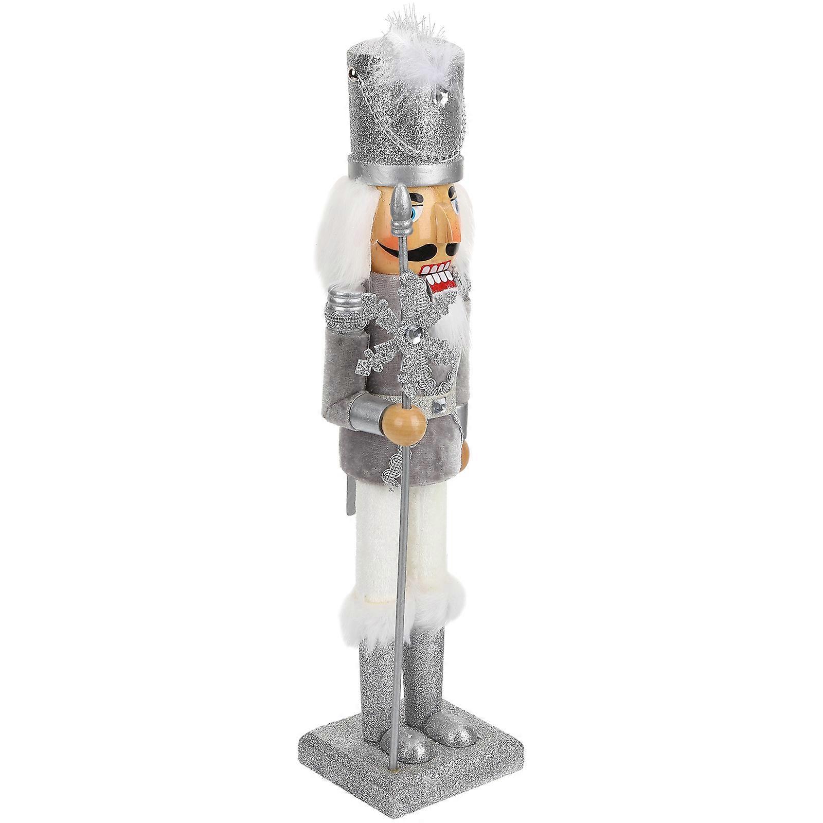 Christmas Nutcracker Decor Wood Nutcrackers for Tabletop Decoration 3Pcs Silver