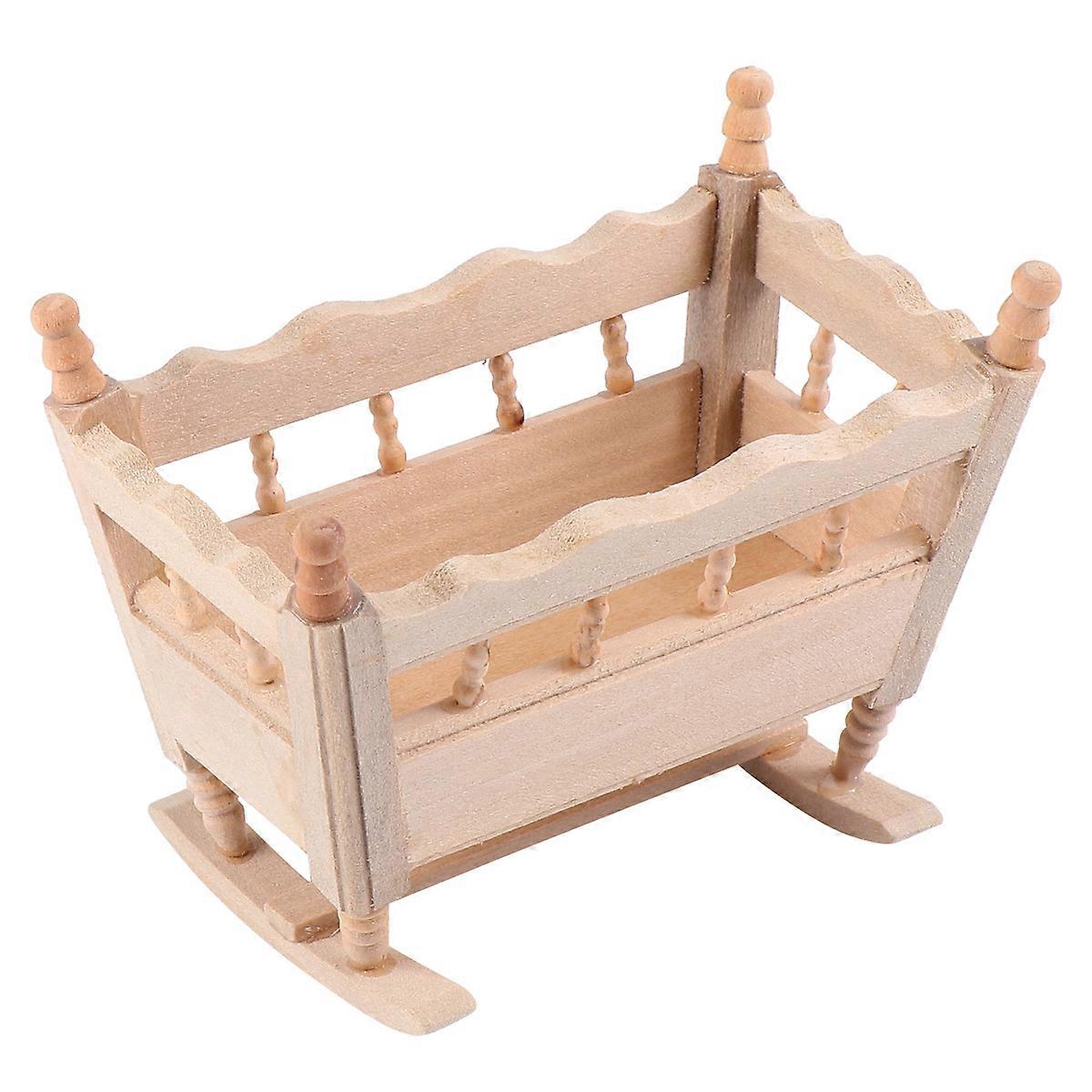 Mini Cradle Furniture Wooden Model for Decoration 2Pcs Light Brown