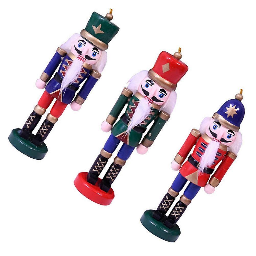 Christmas Nutcracker Soldier Adornments Classic Design Wood Material Hanging Ornament 3Set
