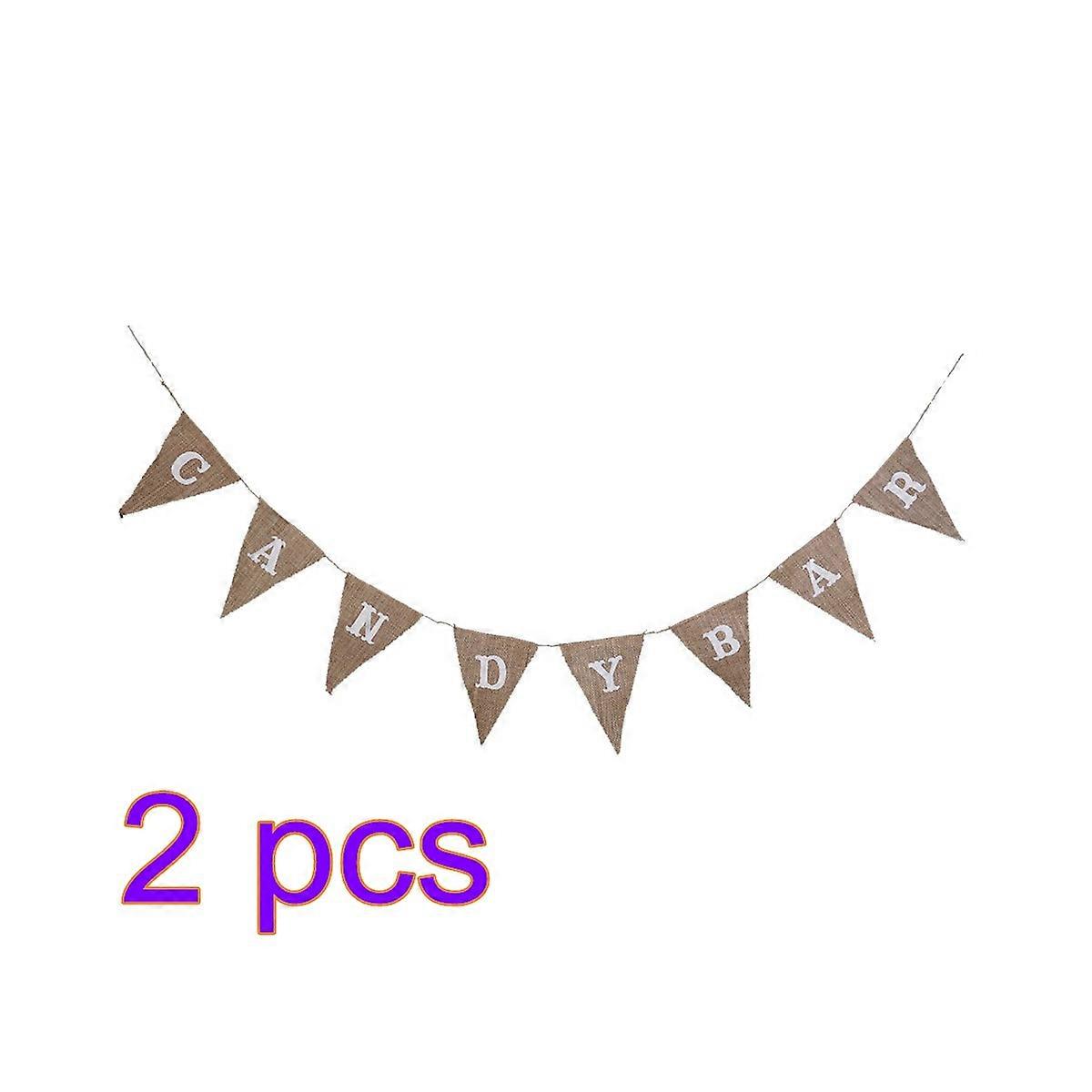 Candy Bar Wedding Decoration Bunting for Party Use 2Pcs Burlap Flag