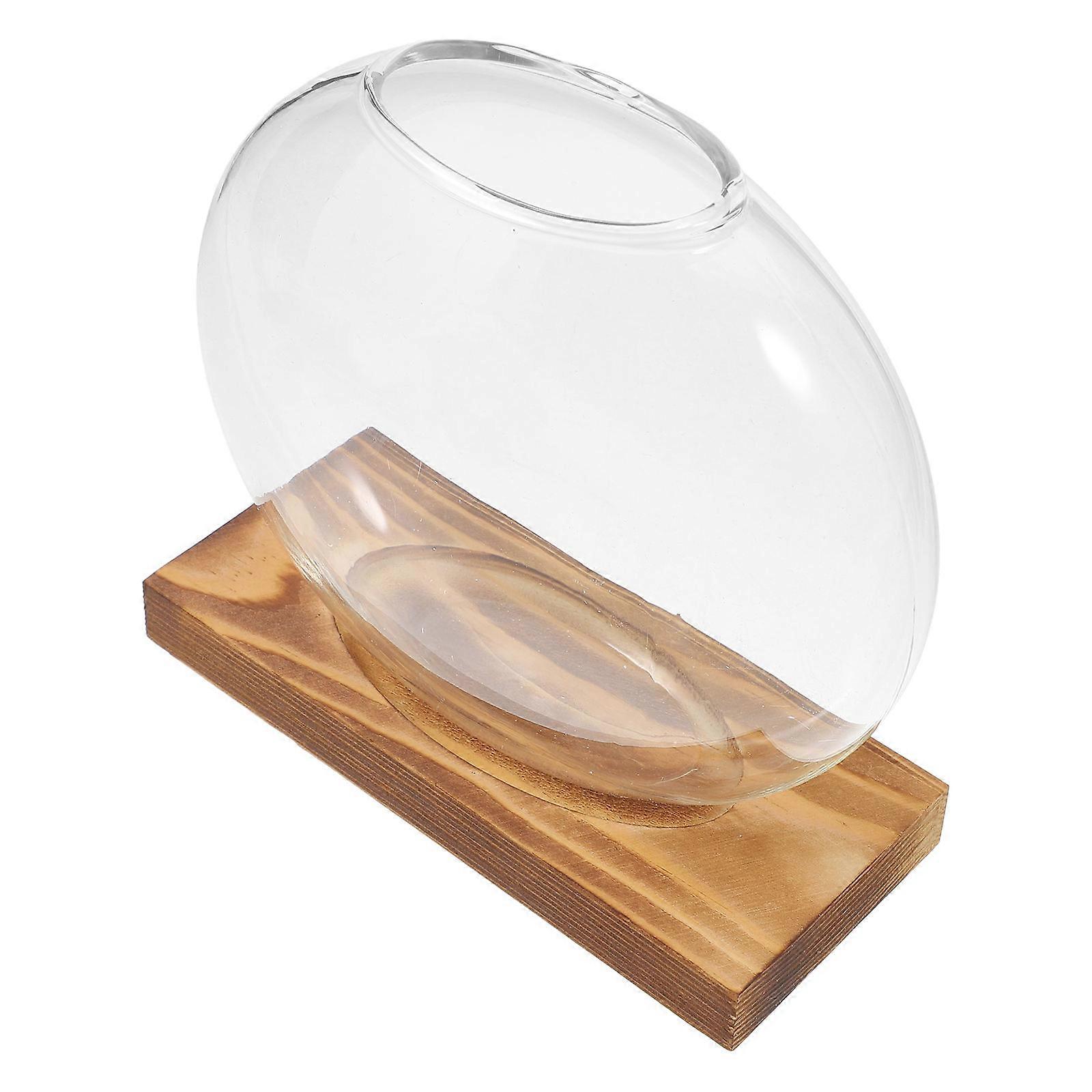 Terrarium Container For Soil-Free Cultivation Of Indoor Plants With Flat Disk Wooden Base 1Pcs