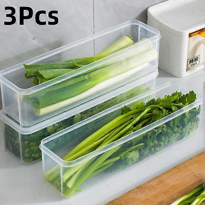 3Pcs Kitchen Long Rectangular Food Storage Containers, Plastic Reusable Refrigerator Organizer Boxes