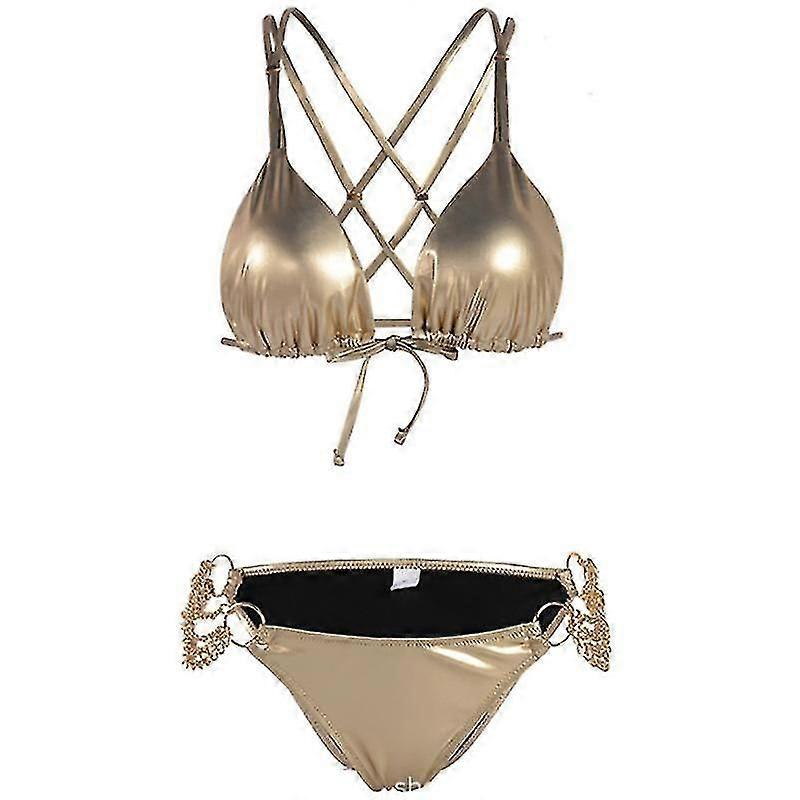 المرأة مثير سلسلة معدنية حزام بيكيني مجموعة 2 قطعة ملابس السباحة الاستحمام