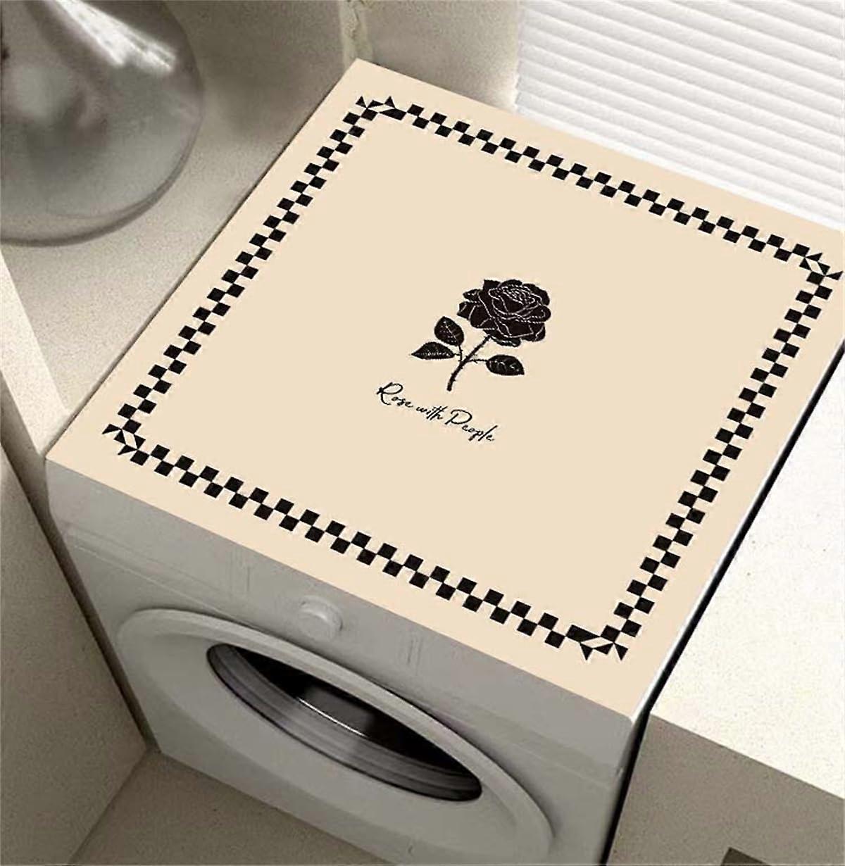 Washer And Dryer  Protector Absorbent QuickDry Silicone Mat AntiSlip DustProof 60x60 Cm Black Rose Pattern