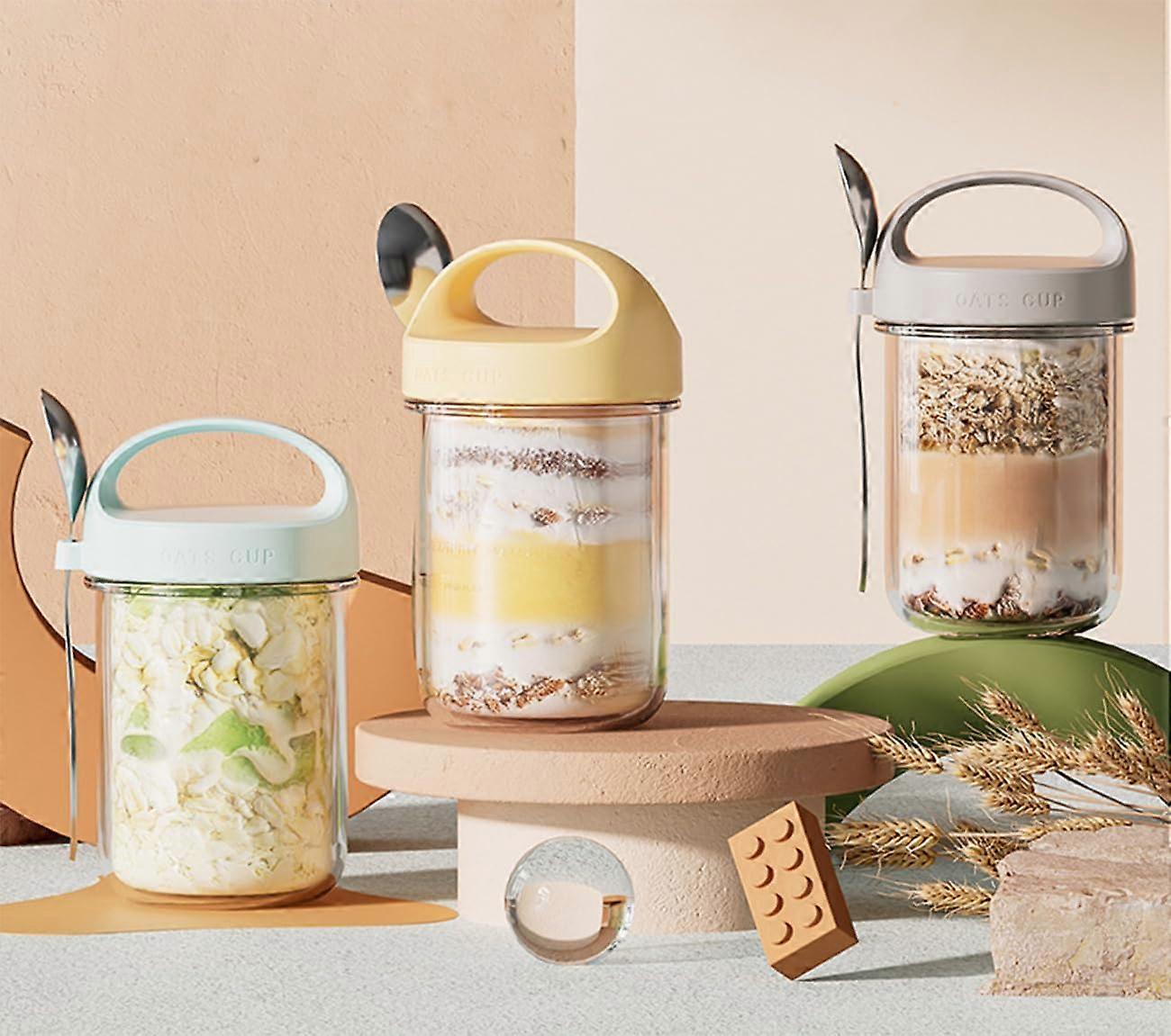 Overnight Oats Container With Lid And Spoon, 430Ml, 3Piece Set, Storage For Cereal Milk Fruit Salad, Measurement Marks