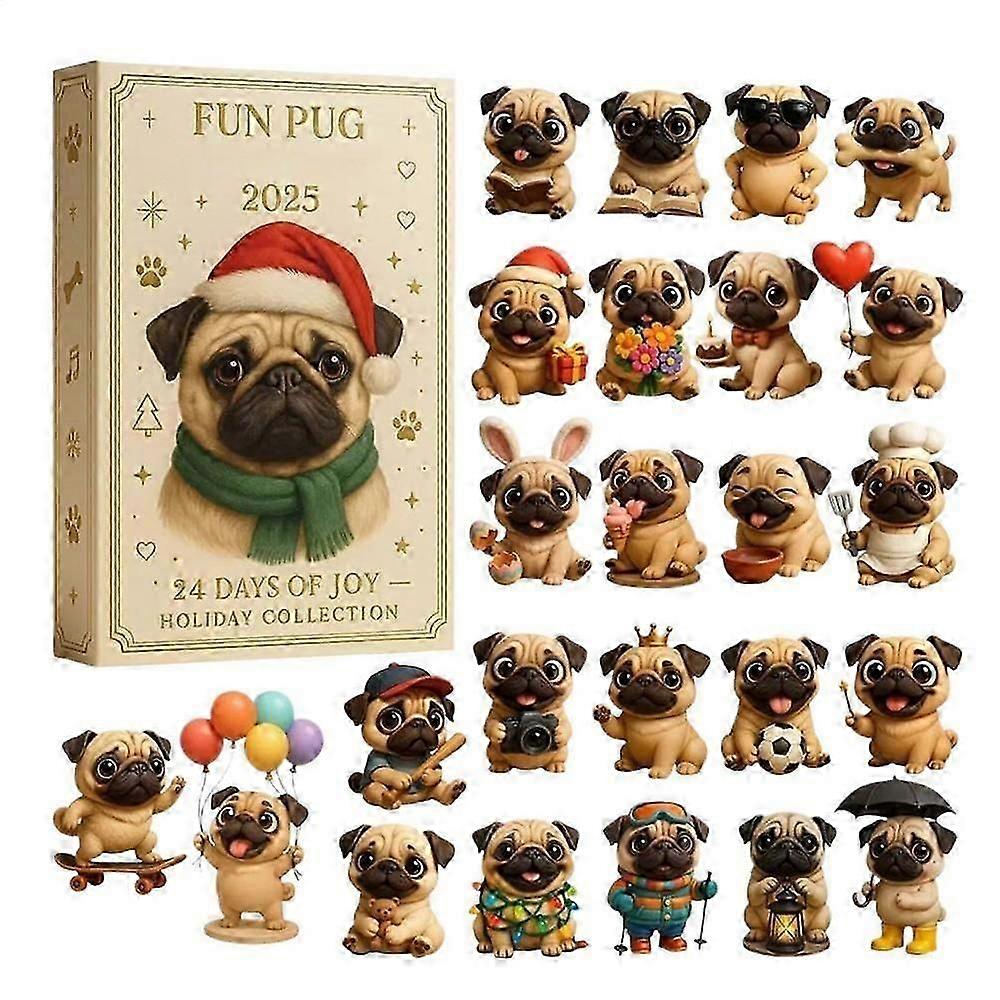 Christmas Advent 2025 24 Days 2D Acrylic Dog Xmas Tree Decoration Pug Tree Ornament Countdown Calendar