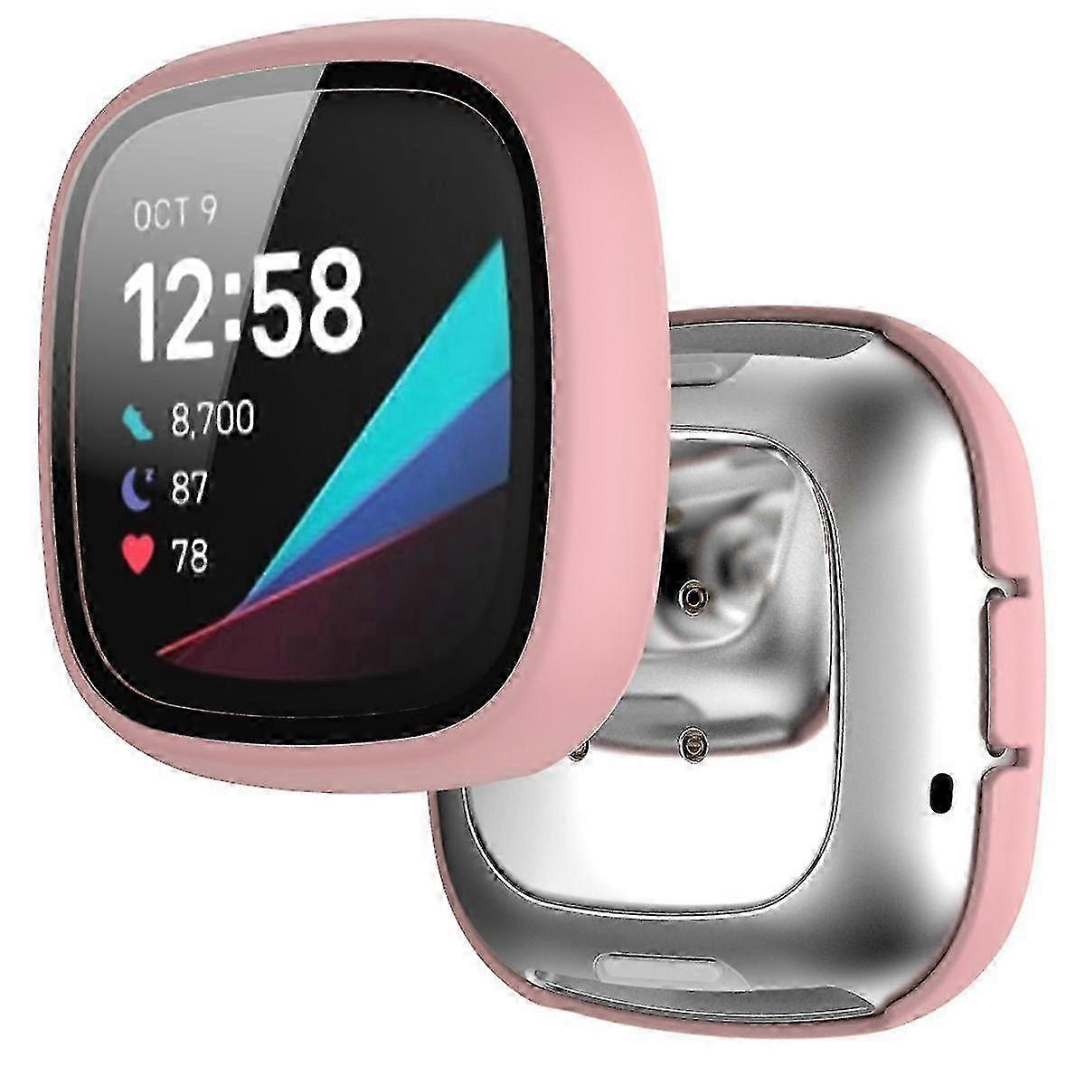 For Fitbit Versa 3/Sense Matte Hard PC Case with Tempered Glass Screen Protector Smart Watch Cover