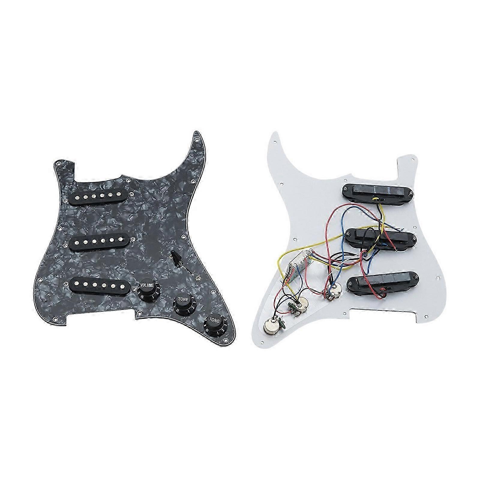 Prewired SSS Pickguard Scratch Plate Loaded 11 Holes Guitar Single Coil Pickups with Pickguard Scratchplate Back Cover White Cs