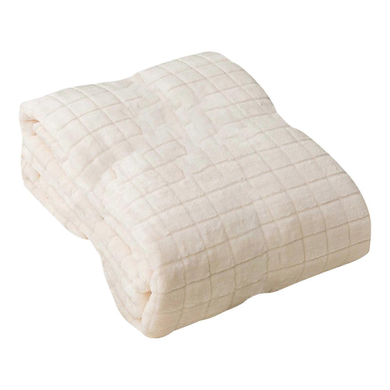 WJSXC 120*200cm Super Soft Warm Solid Warm Micro Plush Fleece Blanket Throw Rug Sofa Bedding White