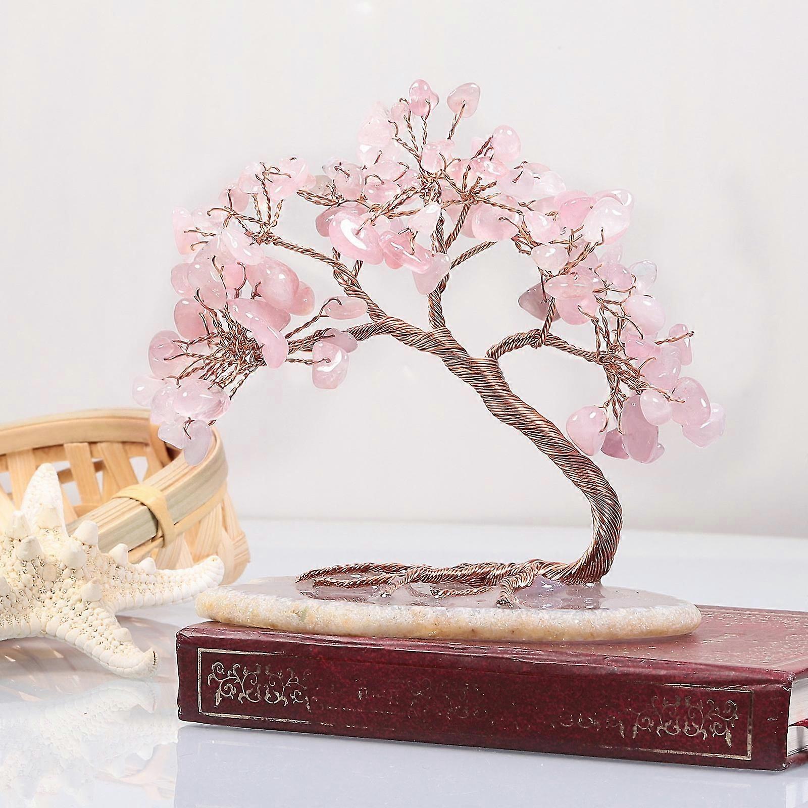 Handmade Colorized Crystal Money Tree For Good Luck Wealth Health, Figurine Bonsai On Natural Agate Slab
