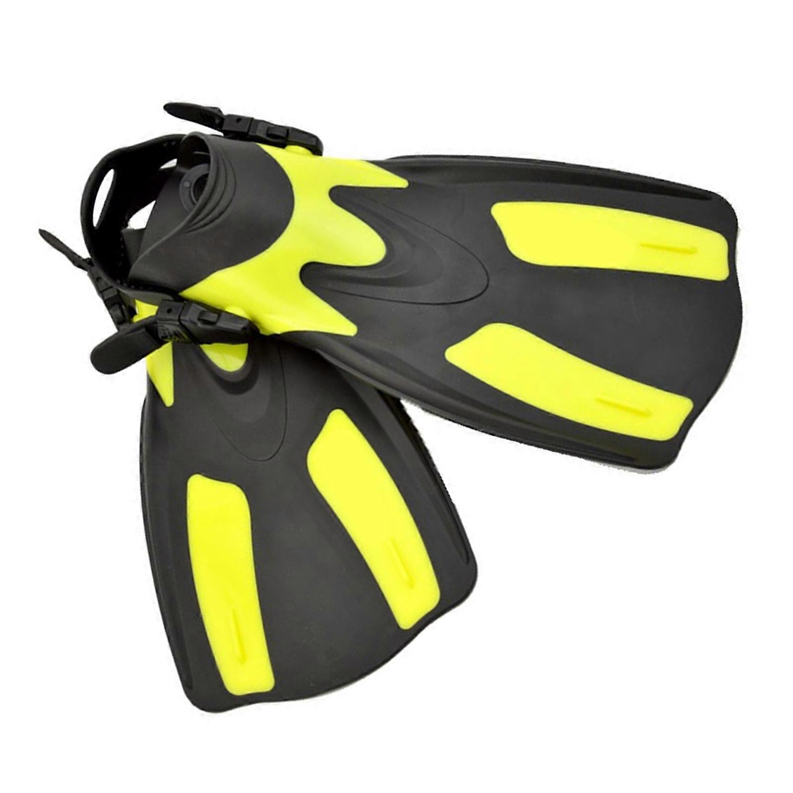 סנפירי שחייה מתכווננים למבוגרים שנורקלים סנפירים גודל נסיעה סנפירים לשחות אימון סנפירים לשחייה ברכיים צלילה שנורקלינג צהוב קטן